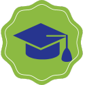 ID: Blue graduation cap on a green background